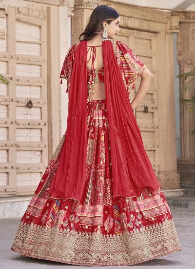 Multi Color Chinon Silk Digital Print Work 614 surat lehenga choli wholesale market