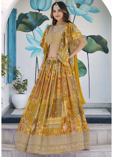 Multi Color Chinon Silk Digital Print Work 657 wholesale market of lehenga choli