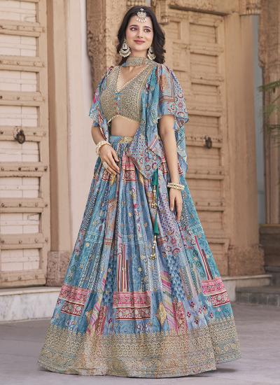Multi Color Chinon Silk Digital Print Work 999 lehenga choli mumbai