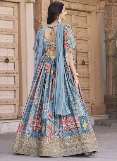 Multi Color Chinon Silk Digital Print Work 999 lehenga choli mumbai