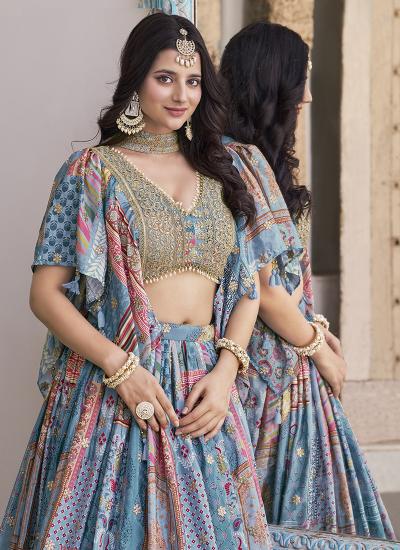 Multi Color Chinon Silk Digital Print Work 999 lehenga choli mumbai