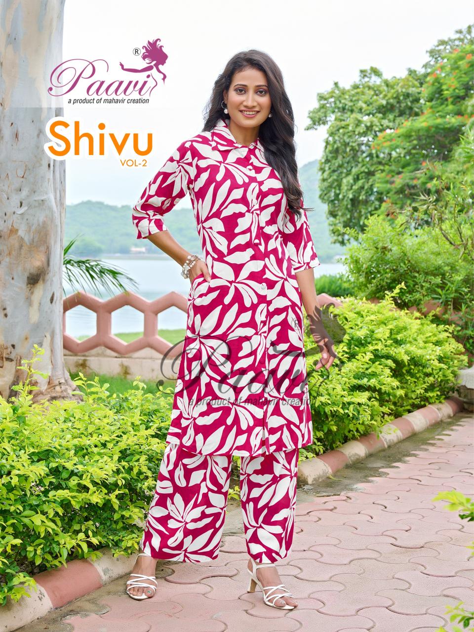 Paavi shivu vol 2 reyon print cord set for women wholesale