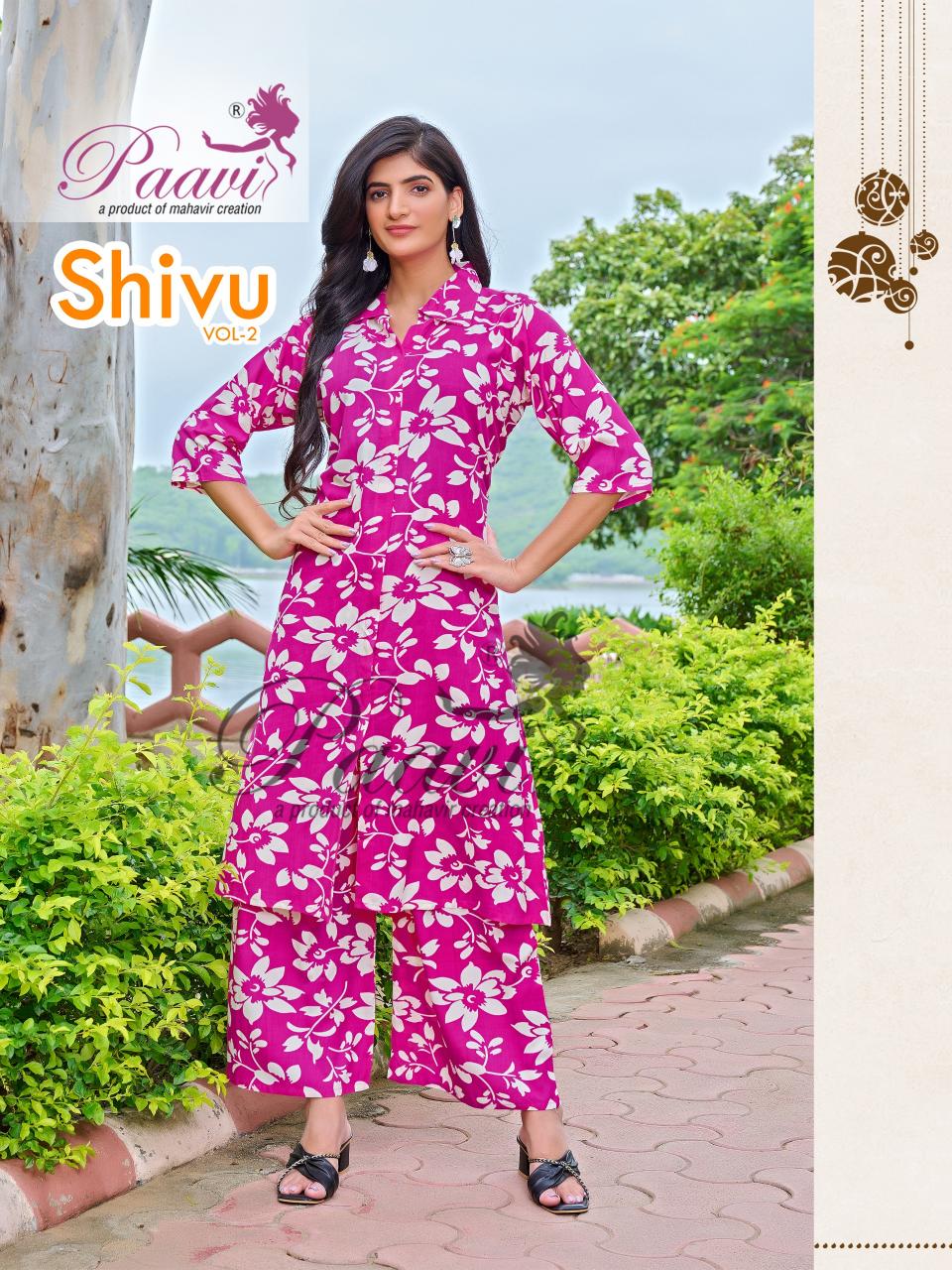 Paavi shivu vol 2 reyon print cord set for women wholesale