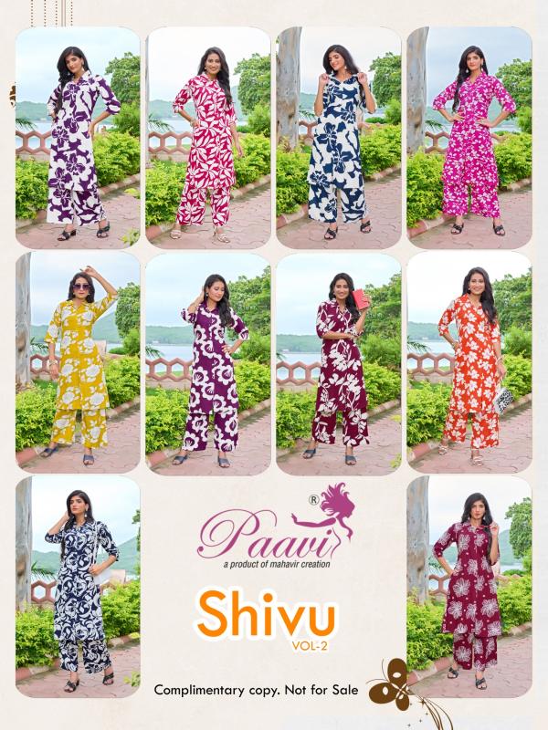 Paavi shivu vol 2 reyon print cord set for women wholesale