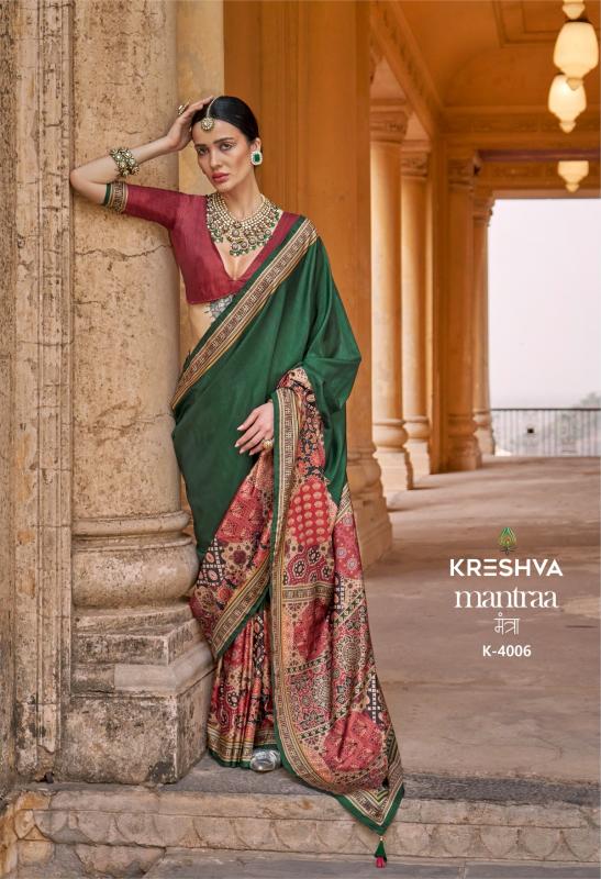 Shorya kreshva mantraa silk with ajarakh print wholesale saree market surat