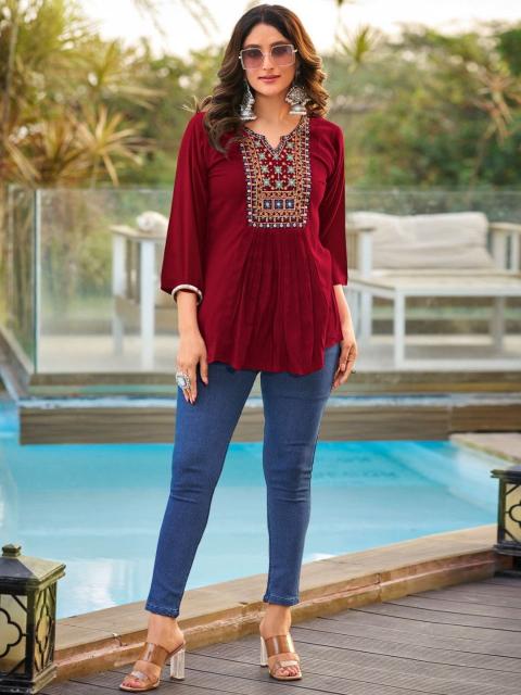 Shorya rayon office wear short top cheapest wholesale saree market in india