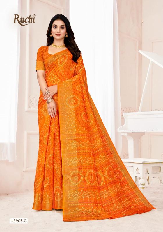 Shorya ruchi linen silk golden checks surat market saree