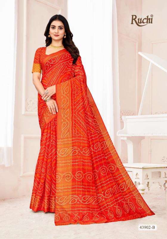 Shorya ruchi linen silk golden checks surat market saree