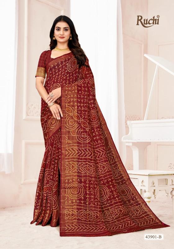 Shorya ruchi linen silk golden checks surat market saree