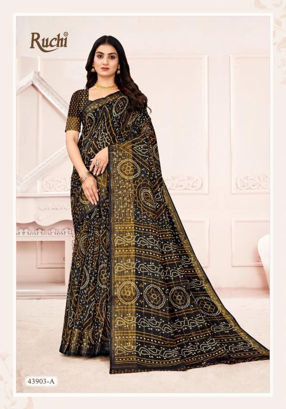 Shorya ruchi linen silk golden checks surat market saree