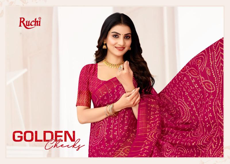 Shorya ruchi linen silk golden checks surat market saree