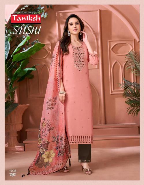 Taniksh sushi vol 1 roman embroidery work 3 pcs surat kurti market