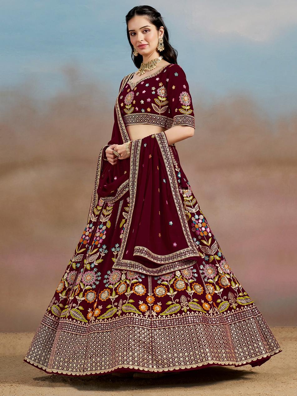 Zeel Clothing Georgette Maroon surat lehenga market wholesale