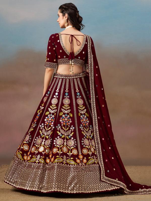 Zeel Clothing Georgette Maroon surat lehenga market wholesale