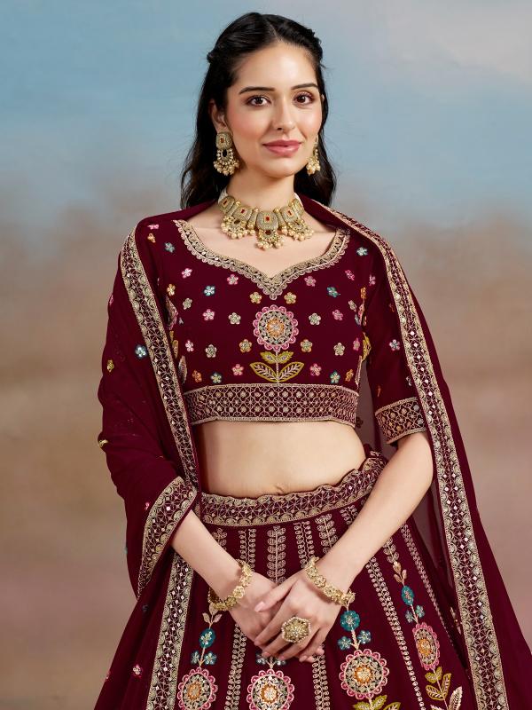 Zeel Clothing Georgette Maroon surat lehenga market wholesale