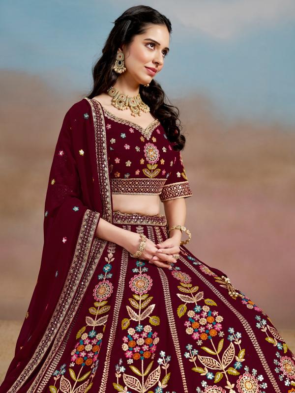 Zeel Clothing Georgette Maroon surat lehenga market wholesale