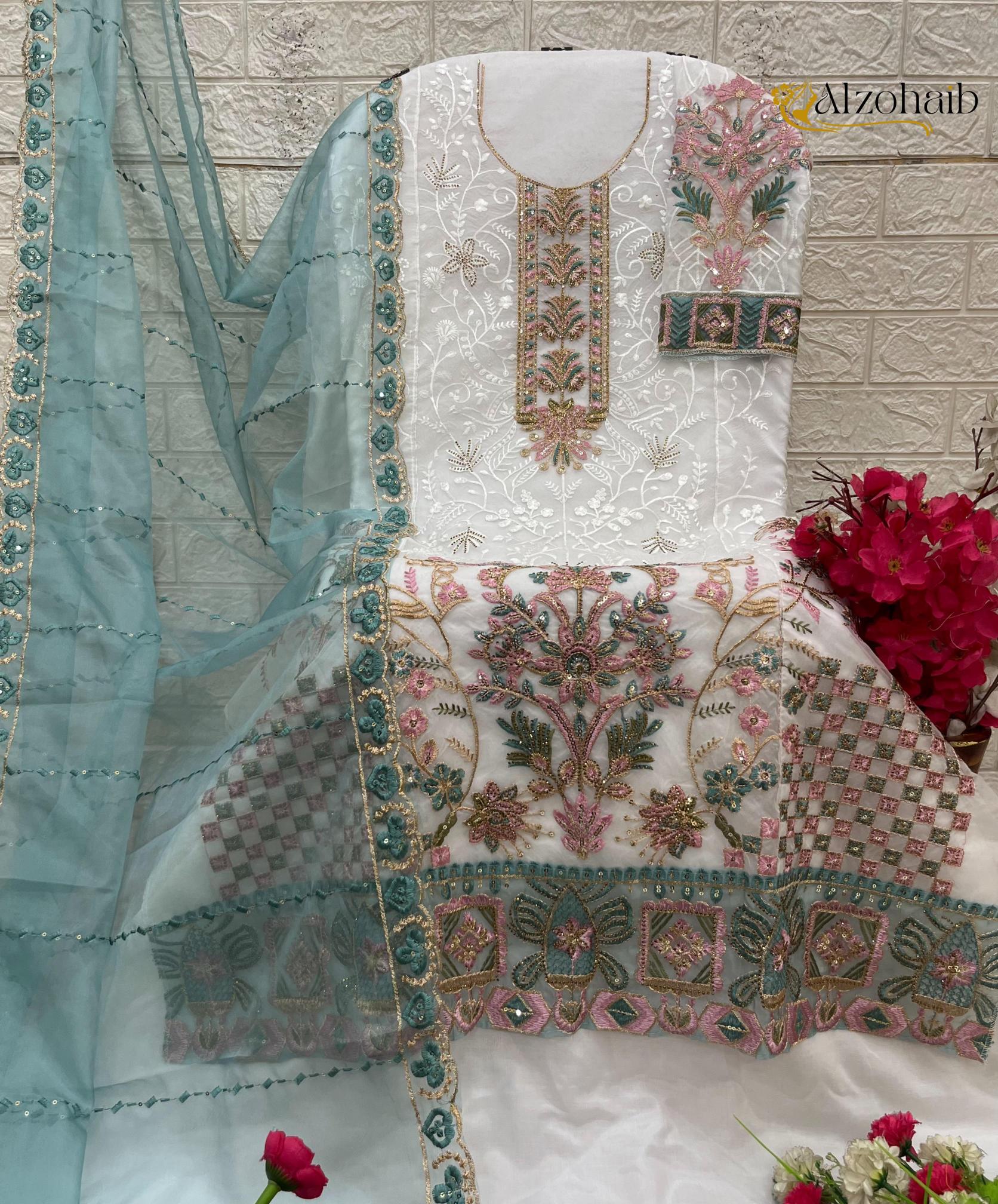 Alzohaib organza karachi dress material wholesale market in delhi