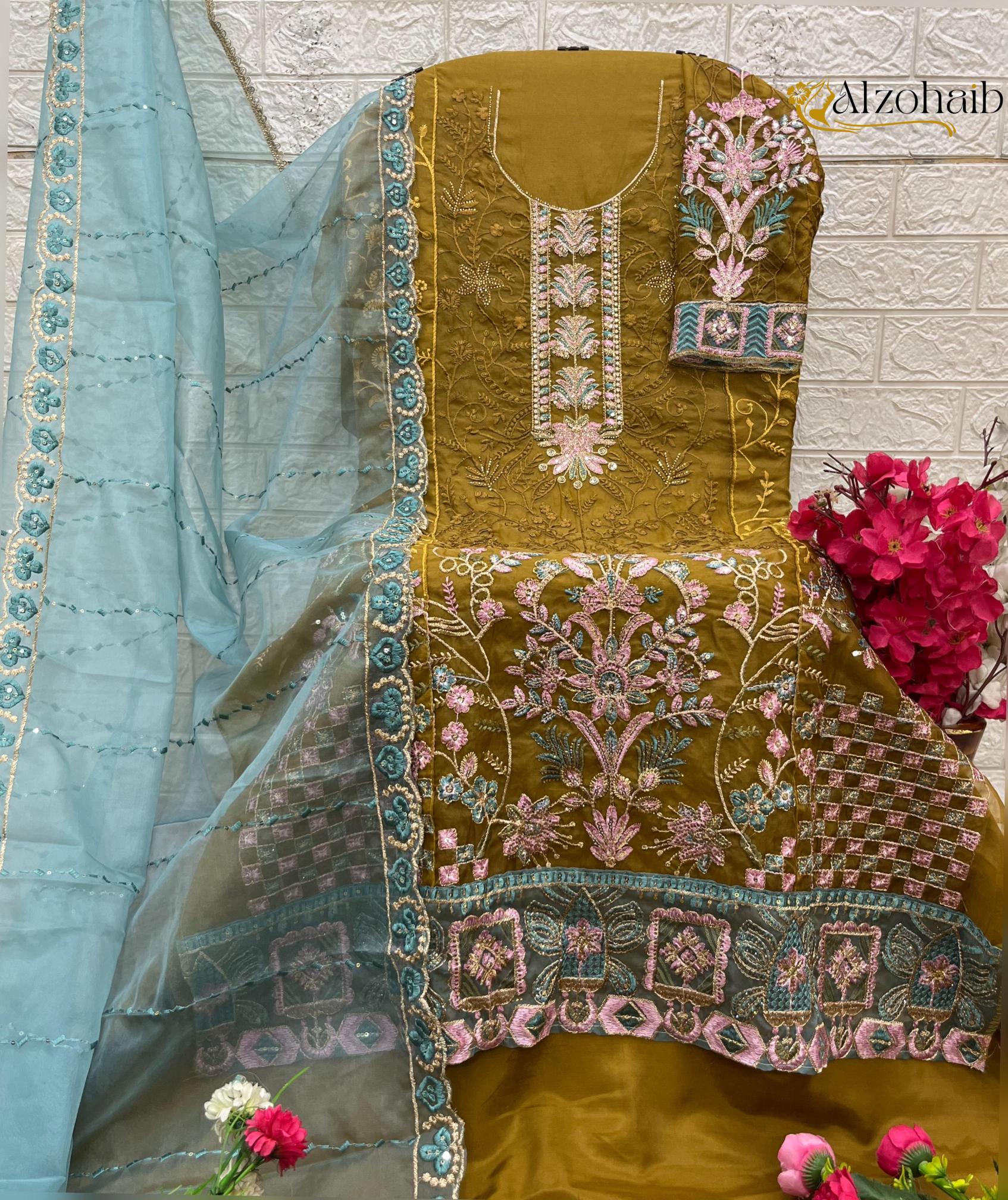 Alzohaib organza karachi dress material wholesale market in delhi