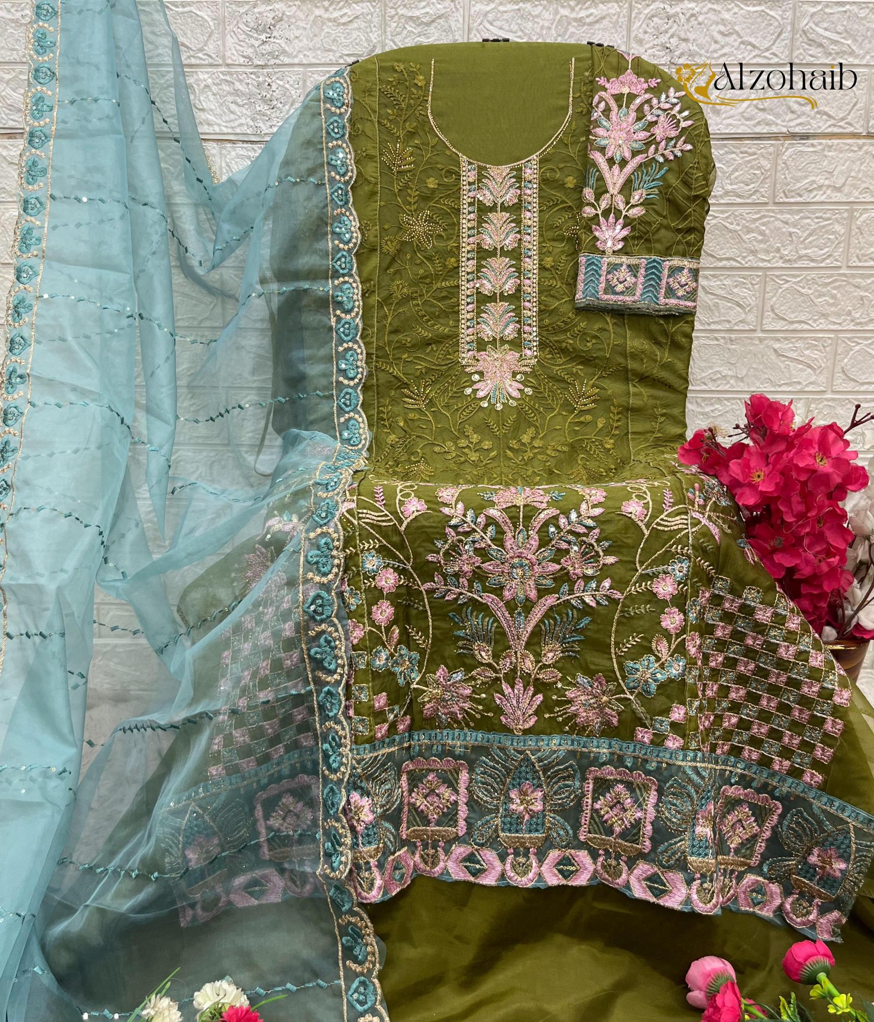 Alzohaib organza karachi dress material wholesale market in delhi