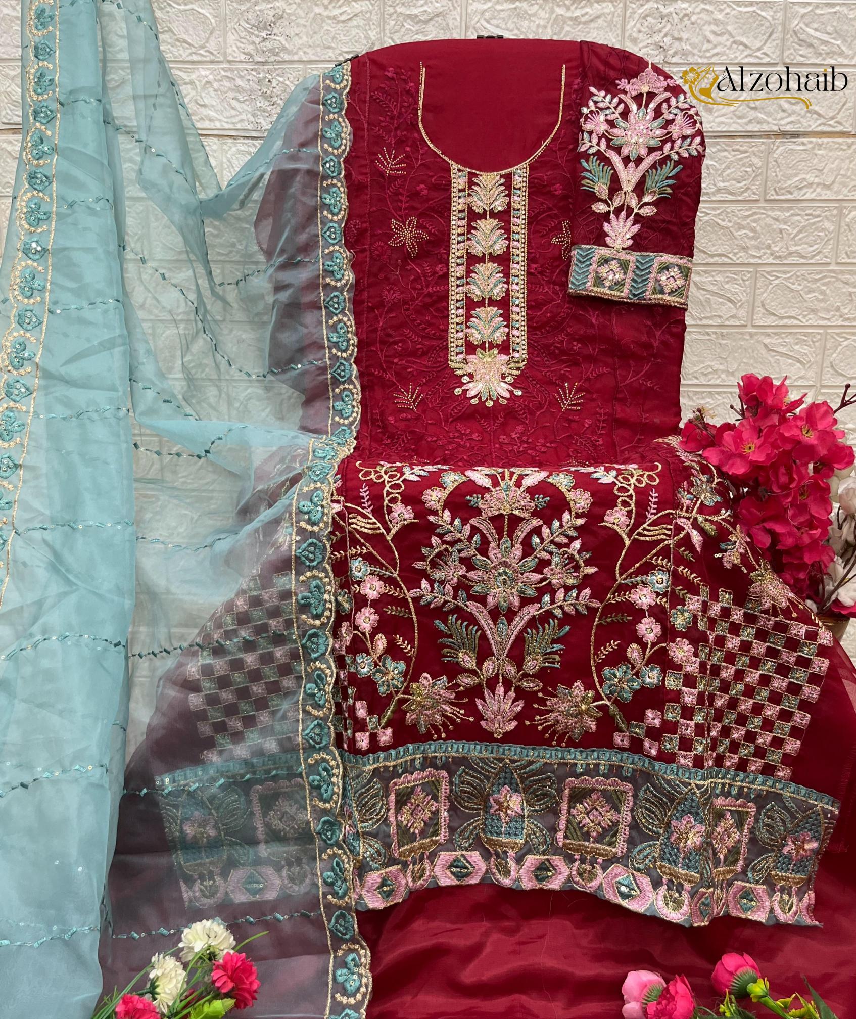 Alzohaib organza karachi dress material wholesale market in delhi