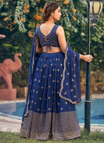 Blue Georgette Mirror Work Wedding Wear Lehenga choli with price in India