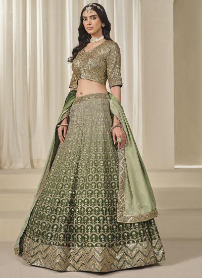 Dark Green Chinon Silk Sequin Work Wedding Wear Lehenga choli wholesale market in India
