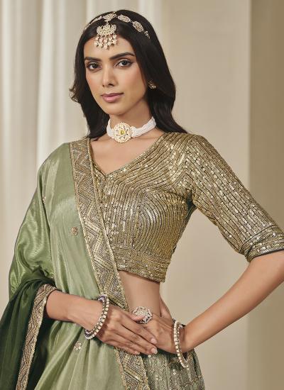 Dark Green Chinon Silk Sequin Work Wedding Wear Lehenga choli wholesale market in India