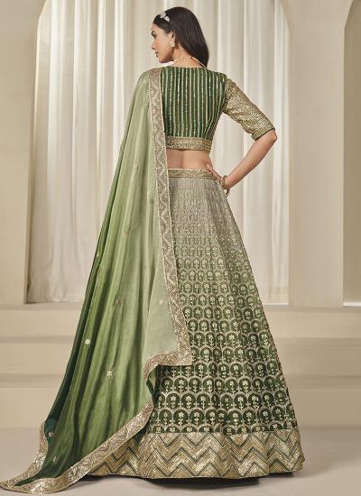 Dark Green Chinon Silk Sequin Work Wedding Wear Lehenga choli wholesale market in India