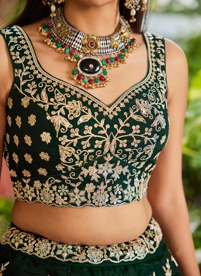 Dark Green Organza Sequin Work Wedding Wear Affordable lehenga choli wholesalers