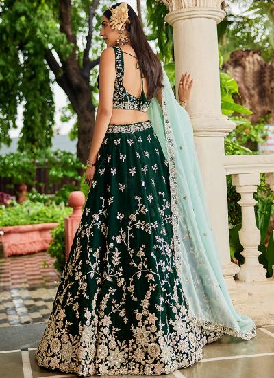 Dark Green Organza Sequin Work Wedding Wear Affordable lehenga choli wholesalers