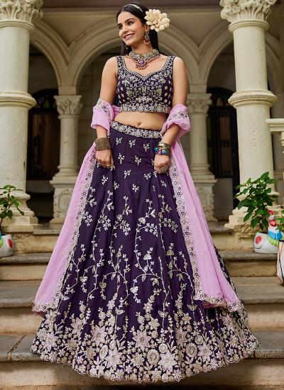 Magneta Organza Sequin Work Wedding Wear Export quality lehenga choli manufacturers
