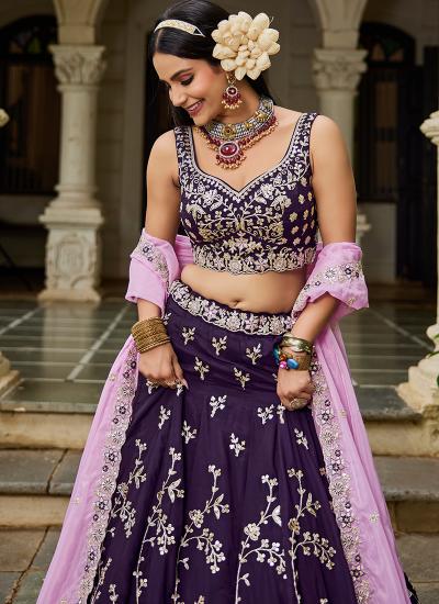 Magneta Organza Sequin Work Wedding Wear Export quality lehenga choli manufacturers