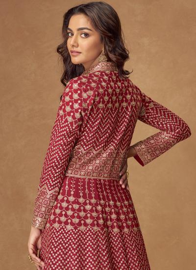 Maroon Georgette Embroidery Work Party Wear Lehenga choli wholesale market
