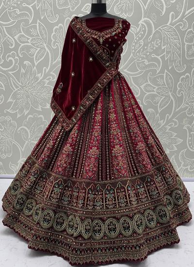 Maroon Net Sequin Work Wedding Wear 390 Lehenga choli wholesale market in Gujarat