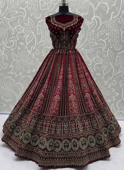 Maroon Net Sequin Work Wedding Wear 390 Lehenga choli wholesale market in Gujarat