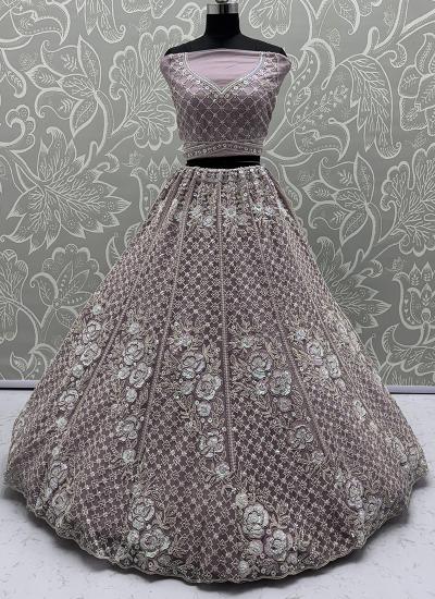 Mauve Pink Net Sequin Work Wedding Famous lehengha choli market in Gujarat