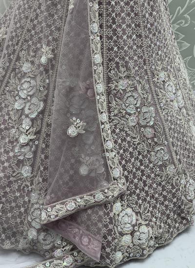 Mauve Pink Net Sequin Work Wedding Famous lehengha choli market in Gujarat