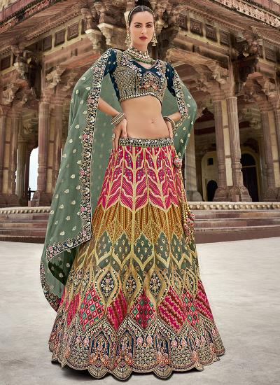 Multi Color Banarasi Silk Sequin Work Wedding Wear 271 Lehenga choli exporters in Surat