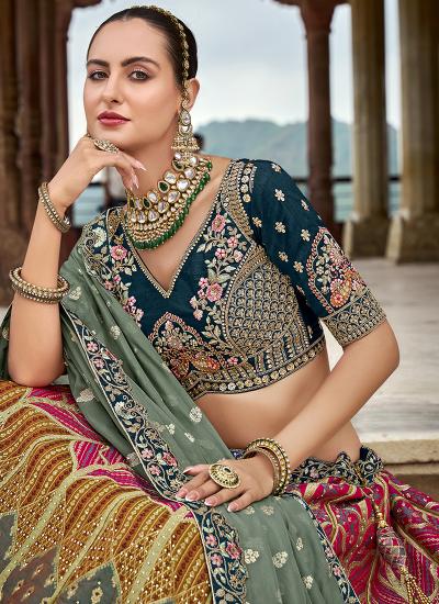 Multi Color Banarasi Silk Sequin Work Wedding Wear 271 Lehenga choli exporters in Surat