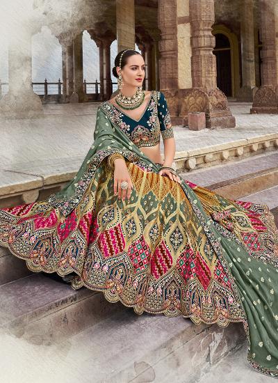 Multi Color Banarasi Silk Sequin Work Wedding Wear 271 Lehenga choli exporters in Surat