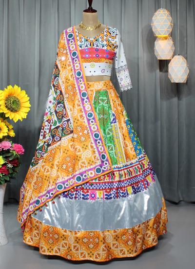 Multi Color Butter Silk Digital Print Work Festival Wear 679 Surat lehenga choli factory