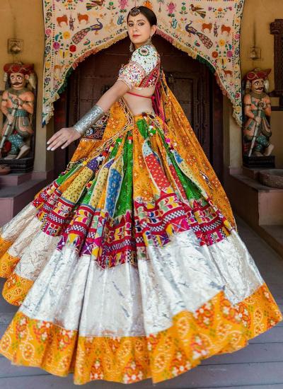 Multi Color Butter Silk Digital Print Work Festival Wear 679 Surat lehenga choli factory