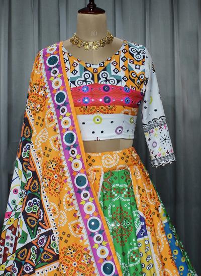 Multi Color Butter Silk Digital Print Work Festival Wear 679 Surat lehenga choli factory