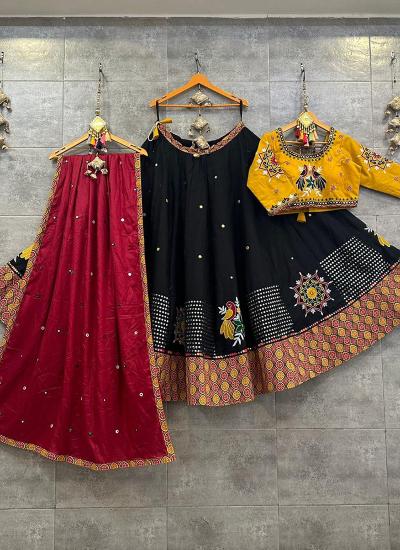 Multi Color Butter Silk Digital Print Work Navratri Wear 805 Lehenga choli wholesale market in India