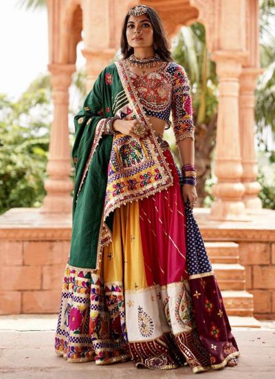 Multi Color Heavy Muslin Cotton Real Mirror Work Navratri Traditional Lehenga choli exporters