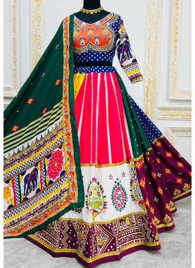 Multi Color Heavy Muslin Cotton Real Mirror Work Navratri Traditional Lehenga choli exporters