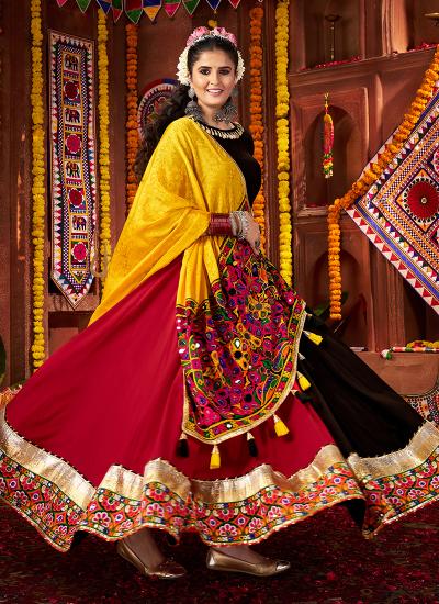 Multi Color Viscose Cotton Mirror Work Navratri Wear 355 Indian lehengha choli wholesalers
