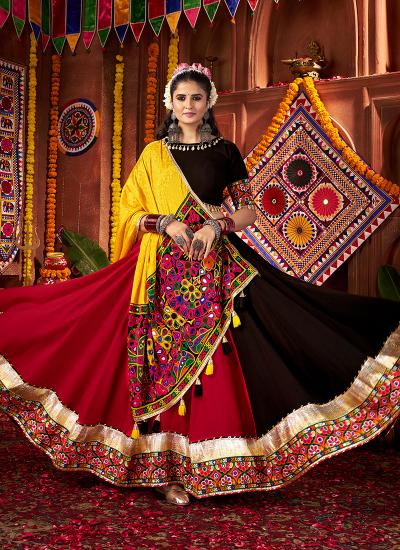 Multi Color Viscose Cotton Mirror Work Navratri Wear 355 Indian lehengha choli wholesalers