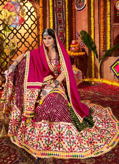 Multi Color Viscose Cotton Thread Embroidery Work 048 Lehenga choli exporters in India