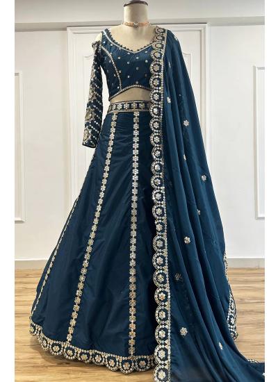 Navy Blue Silk Emroidery Work Wedding Wear Lehenga choli wholesale market in bangalore